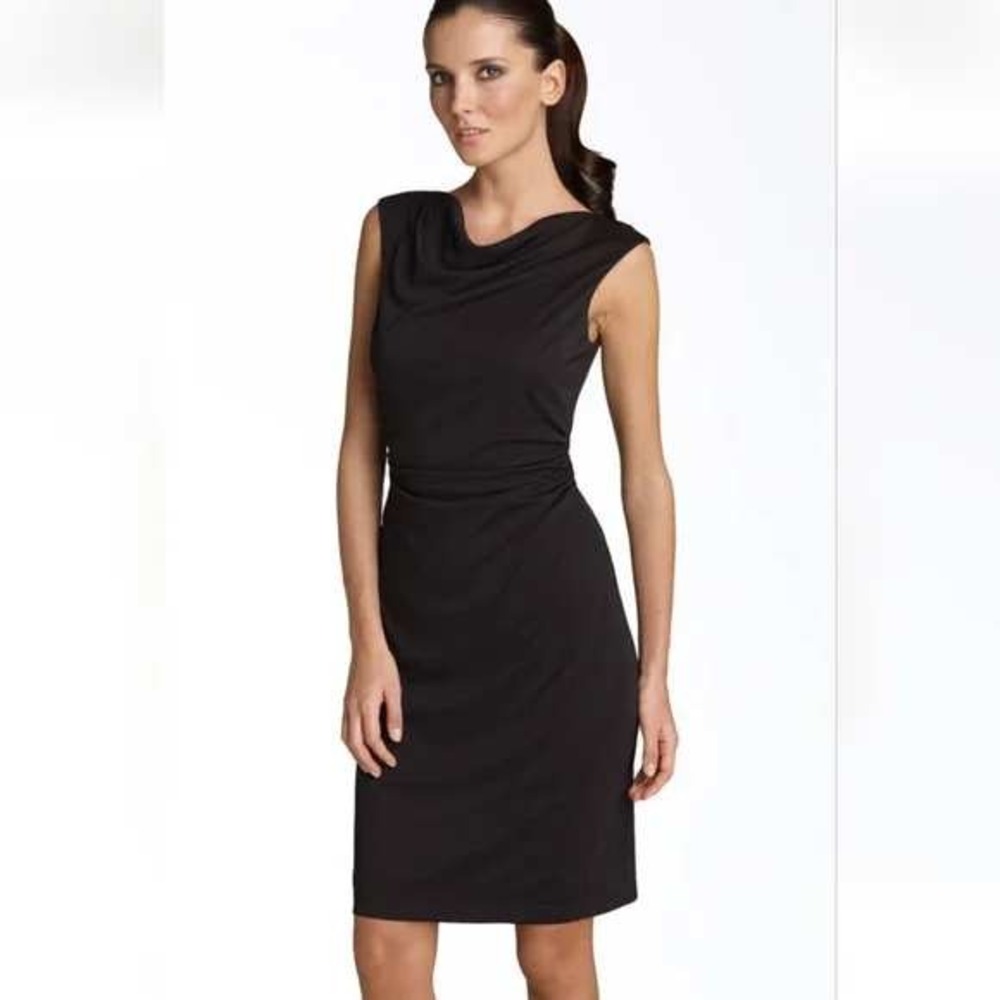 DAVID MEISTER Black Sleeveless Cowl Neck Ruched Sheath Dress Size 10‎